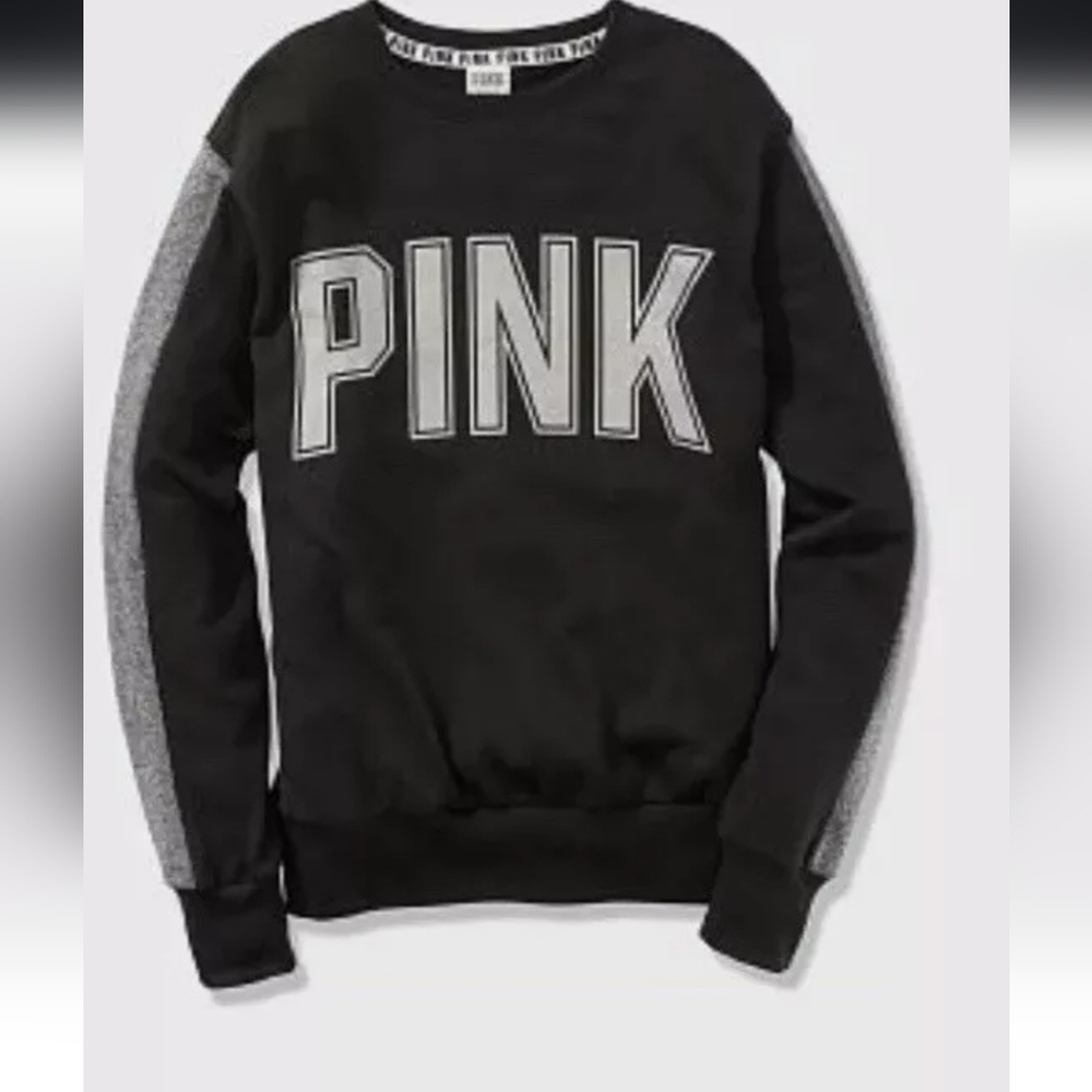 Victoria Secret Pink black Campus Crew Sweatshirt Pink in glitter xs